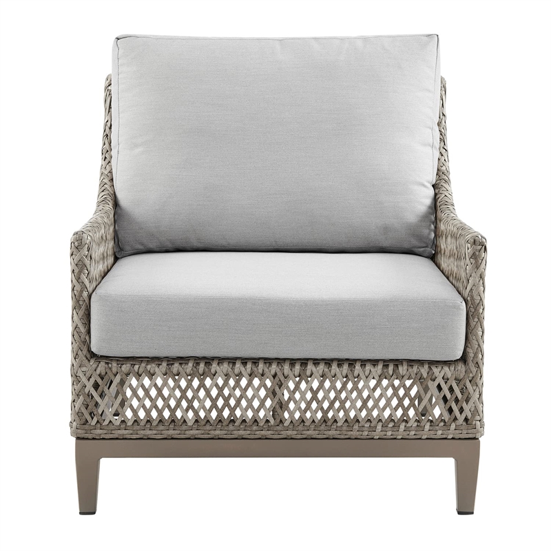 Grenada Wicker and Aluminum Outdoor Chair in Brown with Gray Cushions
