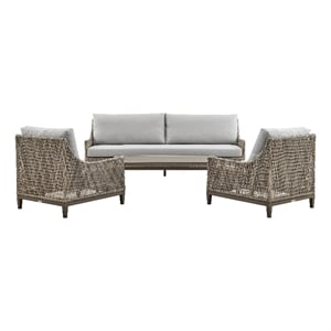 Grenada Wicker and Aluminum Outdoor Sofa in Brown with Gray Cushions
