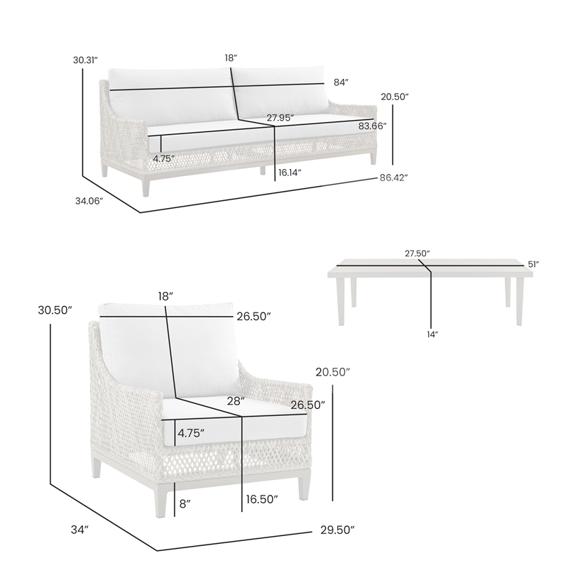 Mareike Aluminum and Rope Outdoor Sofa in Brown