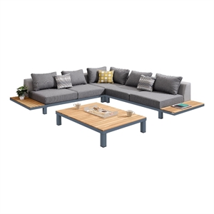 Polo Aluminum and Teak Wood Outdoor Sectional Sofa in Gray