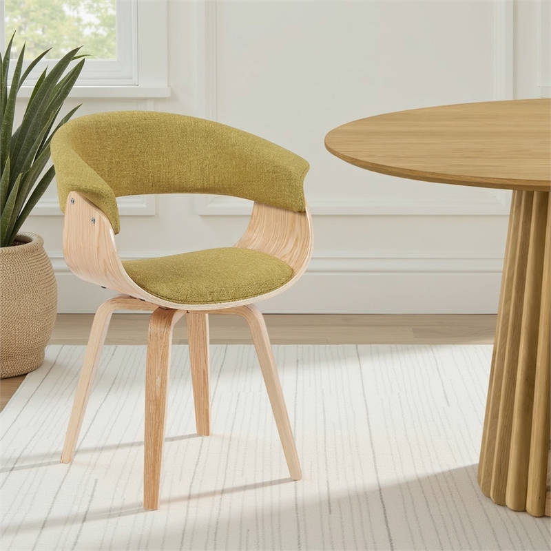 Summer Mid-Century Upholstered Dining Chair in Green and Patterned Oak Finish
