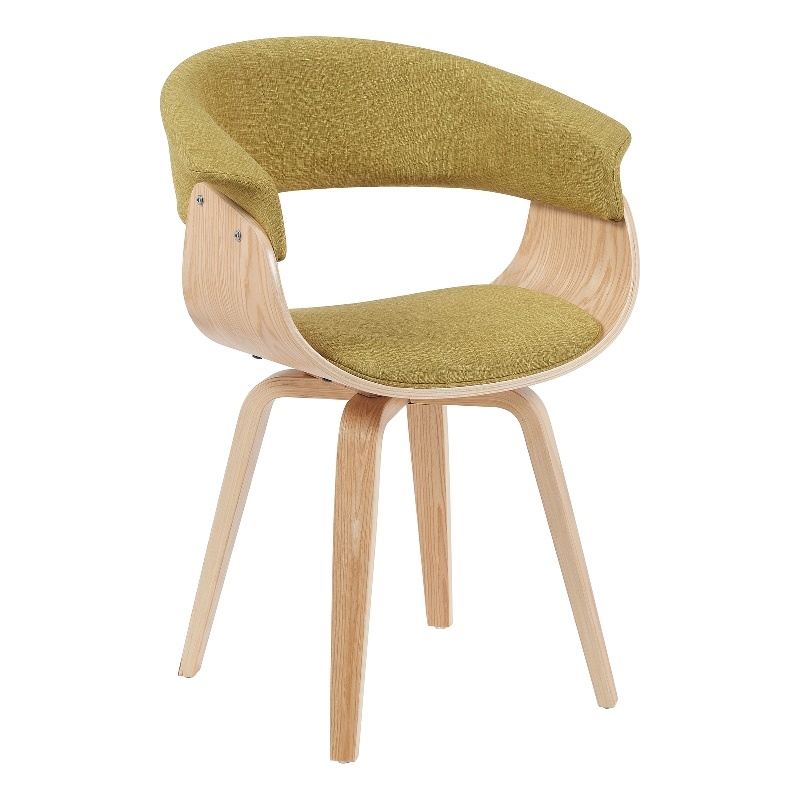 Summer Mid-Century Upholstered Dining Chair in Green and Patterned Oak Finish