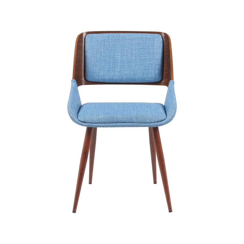 Panda Upholstered Dining Chair in Walnut Finish with Light Blue Fabric Seat