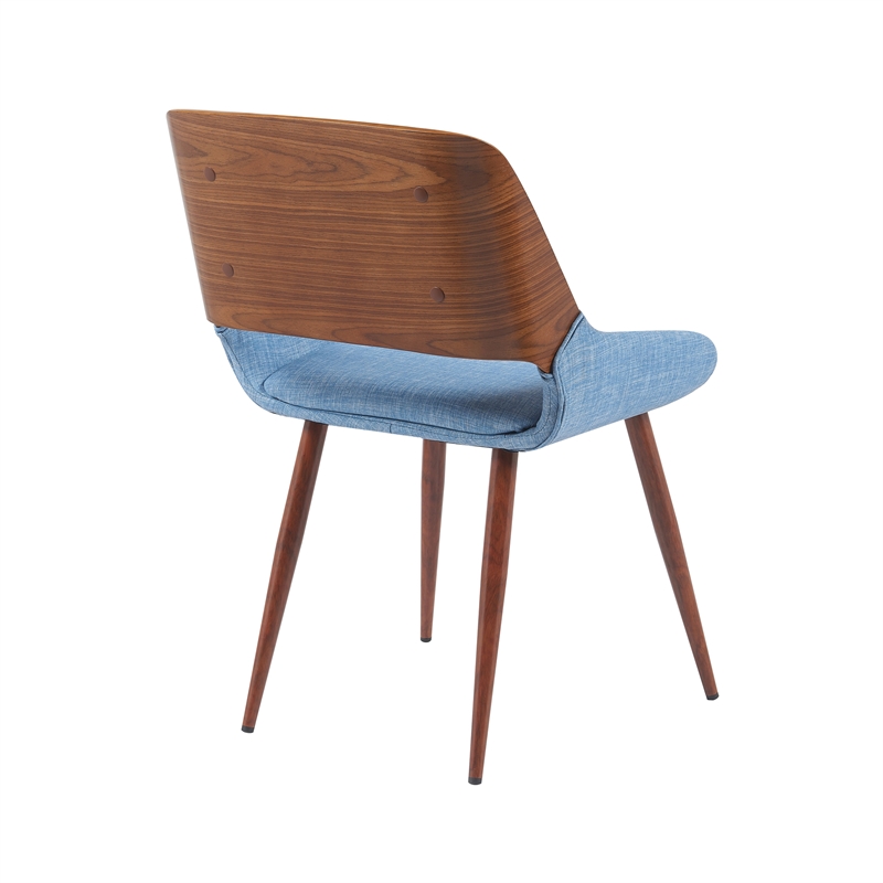 Panda Upholstered Dining Chair in Walnut Finish with Light Blue Fabric Seat