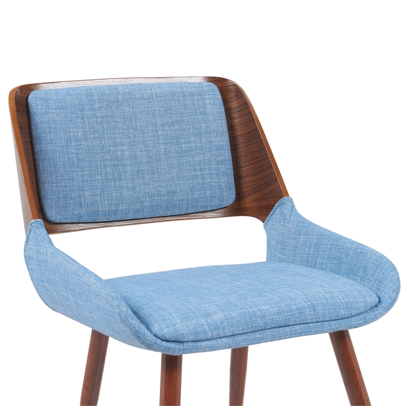 Panda Upholstered Dining Chair in Walnut Finish with Light Blue Fabric Seat