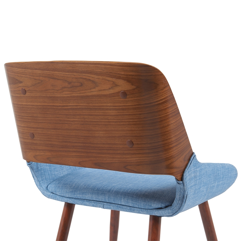 Panda Upholstered Dining Chair in Walnut Finish with Light Blue Fabric Seat