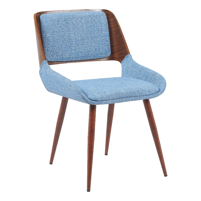 Panda Upholstered Dining Chair in Walnut Finish with Light Blue Fabric Seat