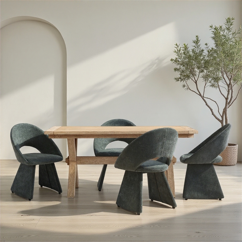 Angelina Modern Curved Back Forest Green Upholstered Dining Chair - Set of 4