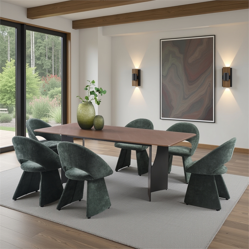 Angelina Modern Curved Back Forest Green Upholstered Dining Chair - Set of 6