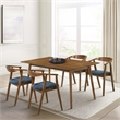 Santana Wood Dining Chair in Walnut Finish with Blue Fabric - Set of 4