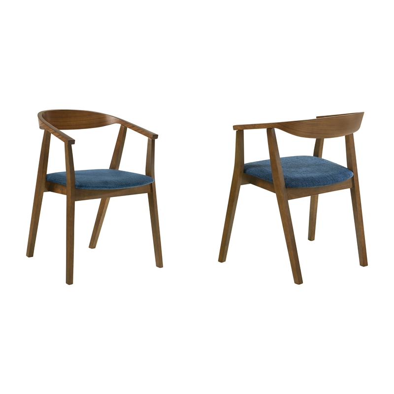 Santana Wood Dining Chair in Walnut Finish with Blue Fabric - Set of 4