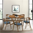Santana Wood Dining Chair in Walnut Finish with Blue Fabric - Set of 6