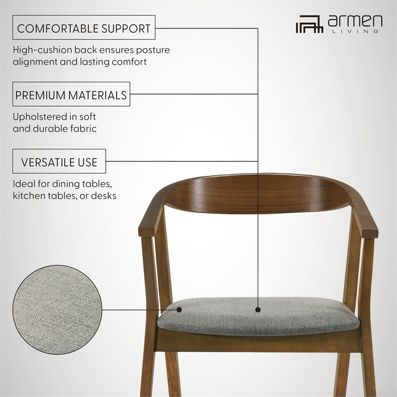 Santana Wood Dining Chair in Walnut Finish with Charcoal Fabric - Set of 4