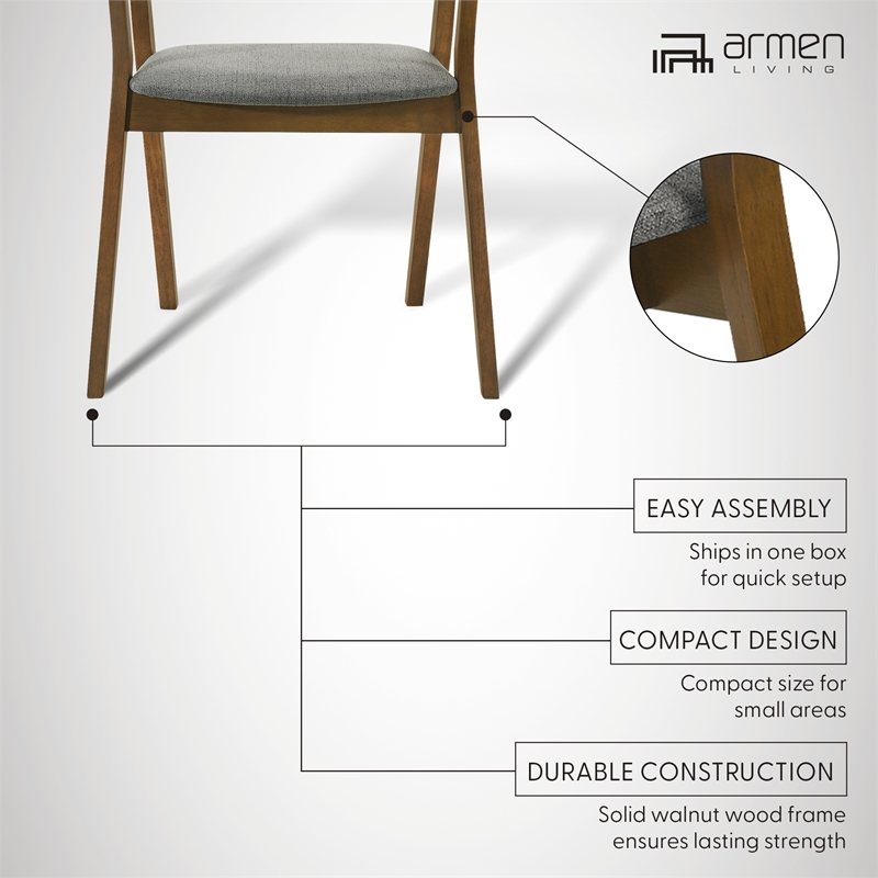 Santana Wood Dining Chair in Walnut Finish with Charcoal Fabric - Set of 4