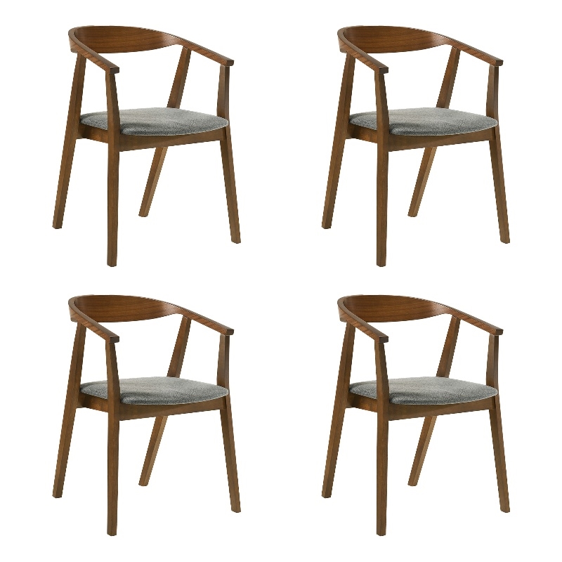 Santana Wood Dining Chair in Walnut Finish with Charcoal Fabric - Set of 4