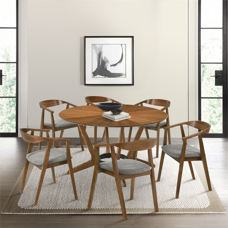 Santana Wood Dining Chair in Walnut Finish with Charcoal Fabric - Set of 6
