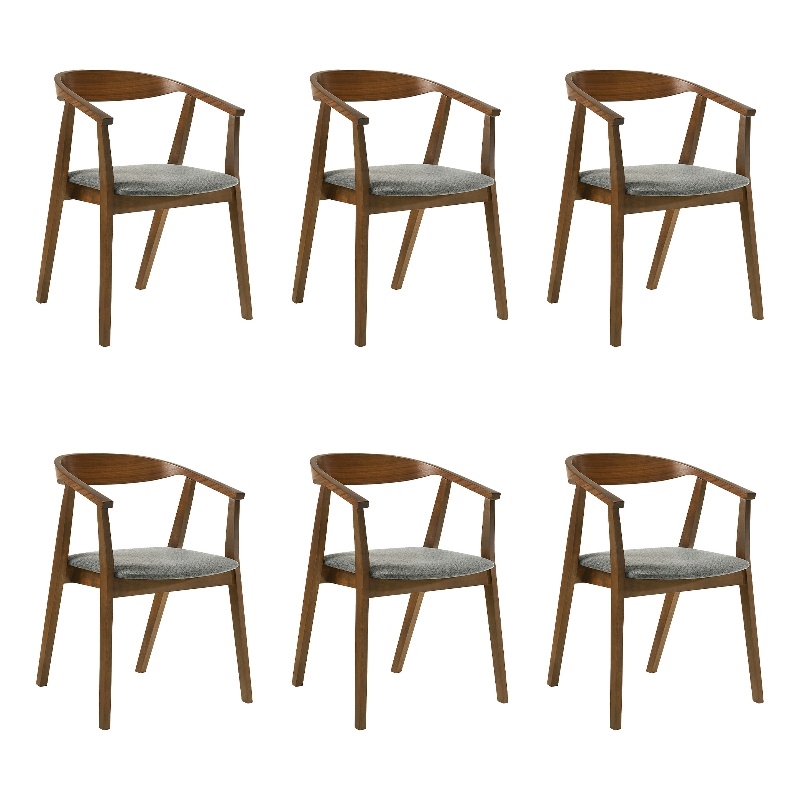 Santana Wood Dining Chair in Walnut Finish with Charcoal Fabric - Set of 6
