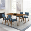Channell Wood Dining Chair in Walnut Finish with Blue Fabric - Set of 4