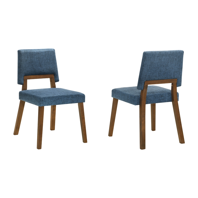 Channell Wood Dining Chair in Walnut Finish with Blue Fabric - Set of 4