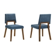Channell Wood Dining Chair in Walnut Finish with Blue Fabric - Set of 4