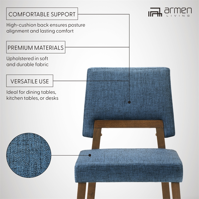 Channell Wood Dining Chair in Walnut Finish with Blue Fabric - Set of 6
