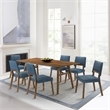 Channell Wood Dining Chair in Walnut Finish with Blue Fabric - Set of 6