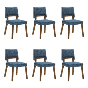 Channell Wood Dining Chair in Walnut Finish with Blue Fabric - Set of 6