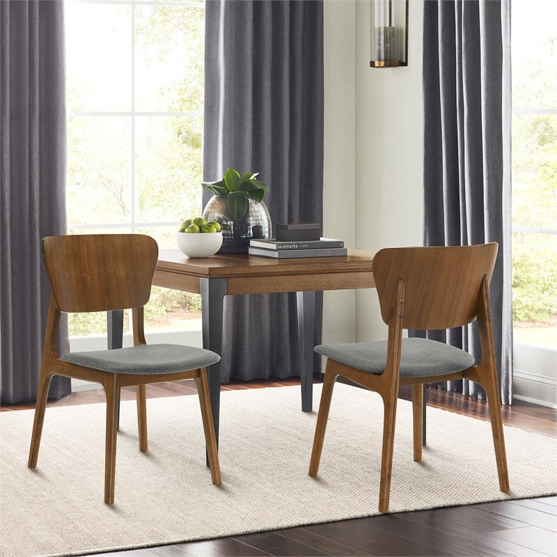 Kalia Wood Dining Chair in Walnut Finish with Charcoal Fabric - Set of 4