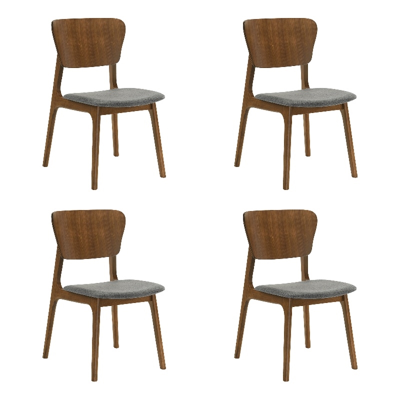 Kalia Wood Dining Chair in Walnut Finish with Charcoal Fabric - Set of 4