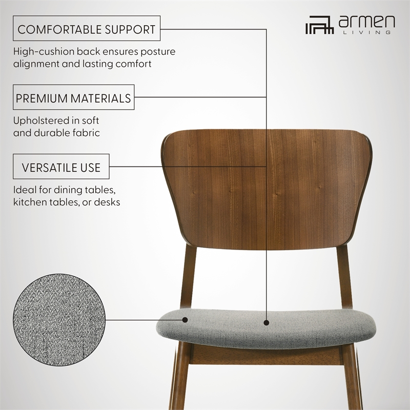 Kalia Wood Dining Chair in Walnut Finish with Charcoal Fabric - Set of 6