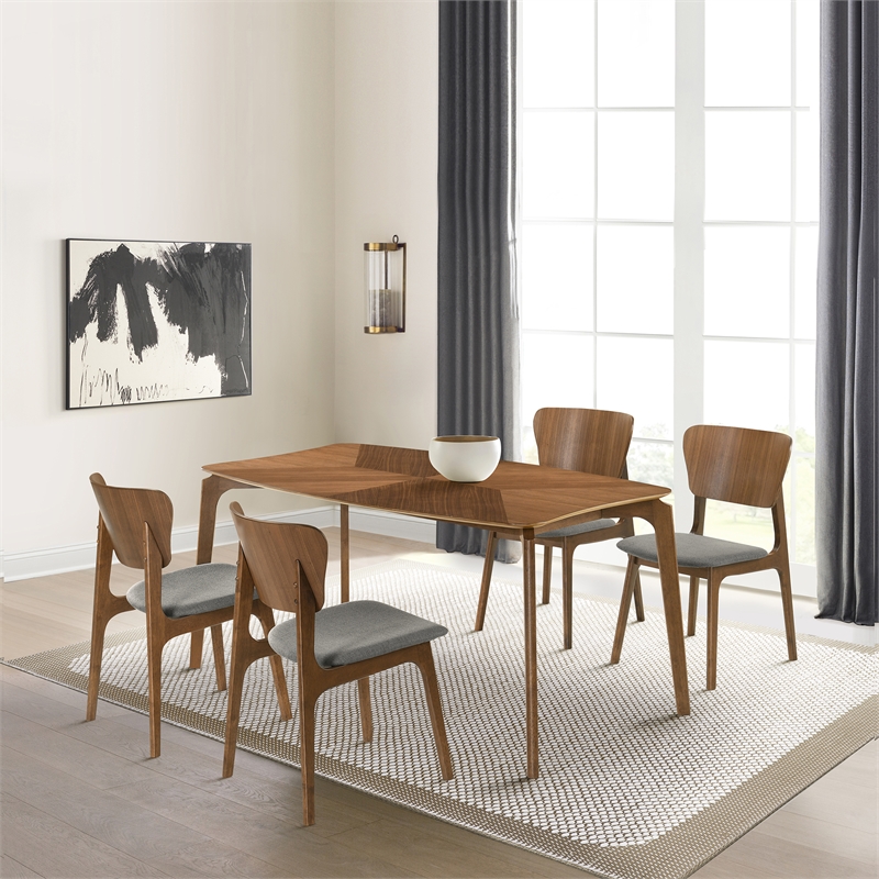 Kalia Wood Dining Chair in Walnut Finish with Charcoal Fabric - Set of 6