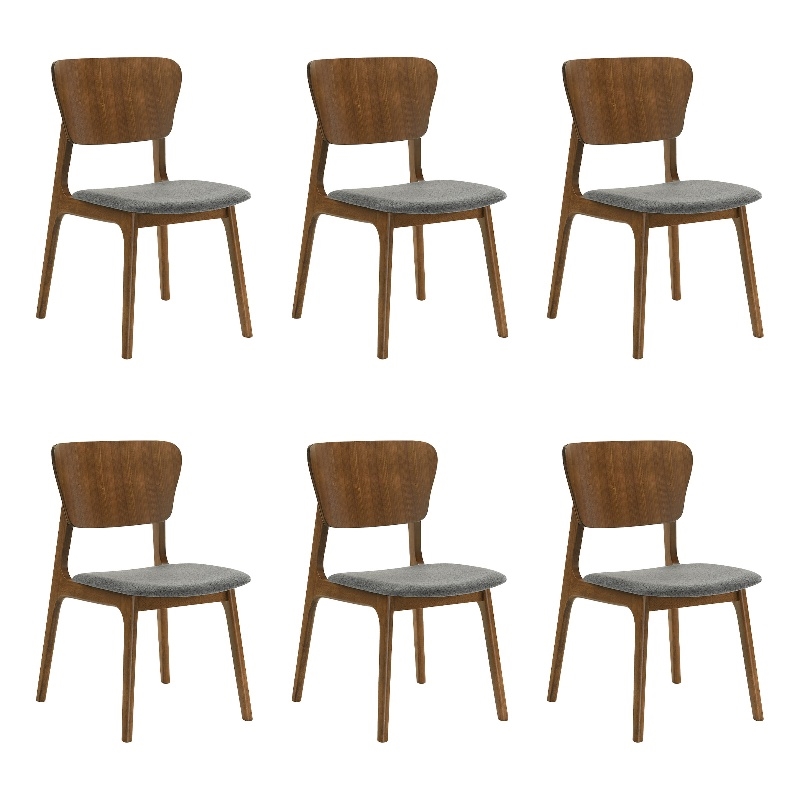 Kalia Wood Dining Chair in Walnut Finish with Charcoal Fabric - Set of 6