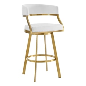 Saturn 26&quot Swivel Counter Stool with Gold Brushed SS and White Faux Leather