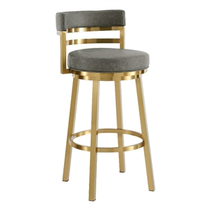 Madrid 26&quot Swivel Counter Stool with Gold Brushed SS & Vintage Gray Faux Leather