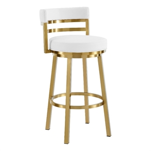 Madrid 30&quot Swivel Bar Stool in Gold Brushed SS with White Faux Leather
