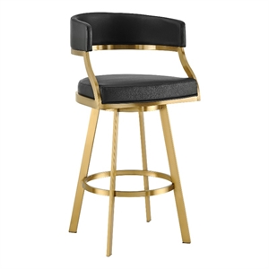 Saturn 26&quot Swivel Counter Stool with Gold Brushed SS and Black Faux Leather