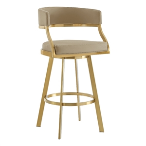 Saturn 26&quot Swivel Counter Stool with Gold Brushed SS and Light Sand Faux Leather
