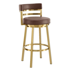 Madrid 26&quot Swivel Counter Stool in Gold Brushed SS w/ Vintage Coffee Faux Leathe