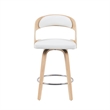Shelly Counter Height Swivel Bar Stool in Oak with White Faux Leather Seat