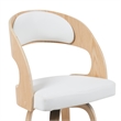 Shelly Counter Height Swivel Bar Stool in Oak with White Faux Leather Seat
