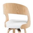 Shelly Counter Height Swivel Bar Stool in Oak with White Faux Leather Seat