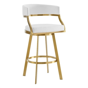 Saturn 30&quot Swivel Bar Stool with Gold Brushed SS and White Faux Leather