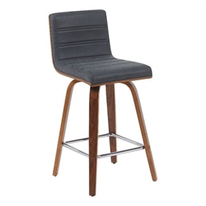 Vienna Counter Height Swivel Bar Stool with Black Seat and Walnut Wood Frame
