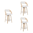 Shelly Counter Height Swivel Bar Stool in Oak/White Faux Leather- Set of 3
