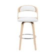 Shelly Modern Bar Height Swivel Stool in Oak/White Faux Leather Upholstered Seat