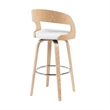 Shelly Modern Bar Height Swivel Stool in Oak/White Faux Leather Upholstered Seat