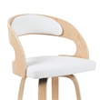 Shelly Modern Bar Height Swivel Stool in Oak/White Faux Leather Upholstered Seat