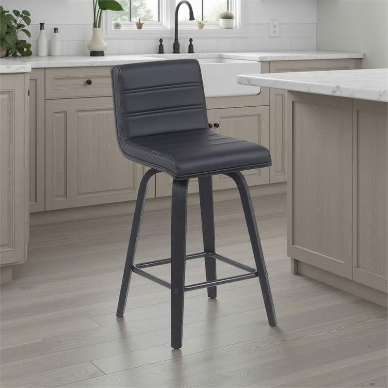 Vienna Counter Height Swivel Bar Stool -Black Faux Leather Seat/Black Wood Frame