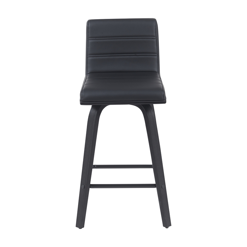 Vienna Counter Height Swivel Bar Stool -Black Faux Leather Seat/Black Wood Frame