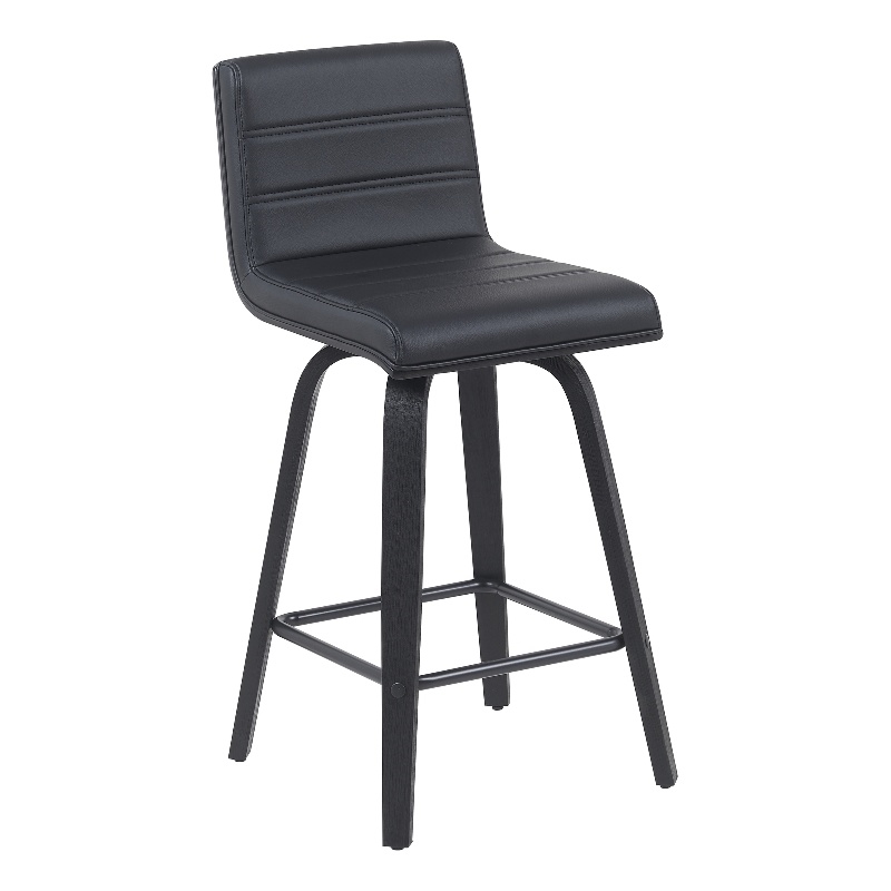 Vienna Counter Height Swivel Bar Stool -Black Faux Leather Seat/Black Wood Frame